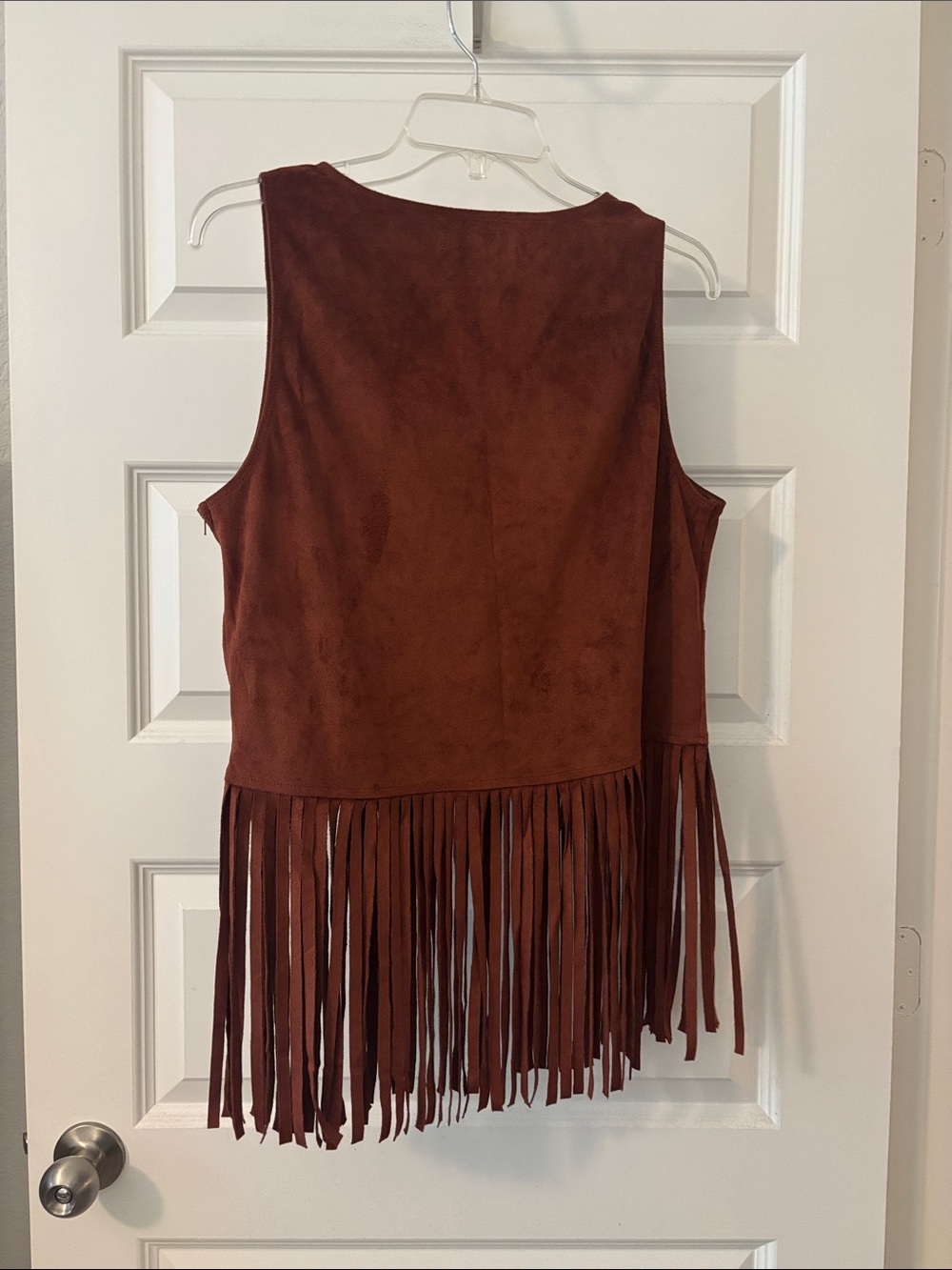 Rock & Roll Cowgirl Rust Brown Studded Fringe Faux Micro Suede Tank SZ L Western - Picture 2 of 13